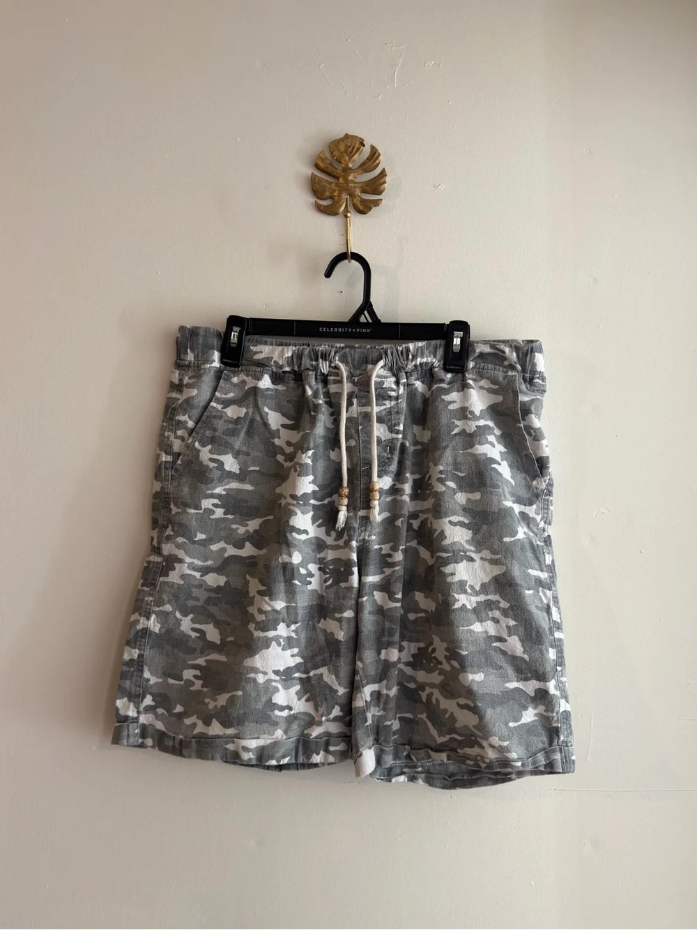 Unisex Gray Camo Canvas Drawstring Shorts